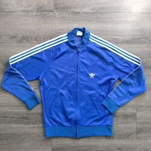 VTG 80s Adidas ATP Keyrolan Blue 3 Stripes Track Jacket Zip Up Trefoil USA Sz M